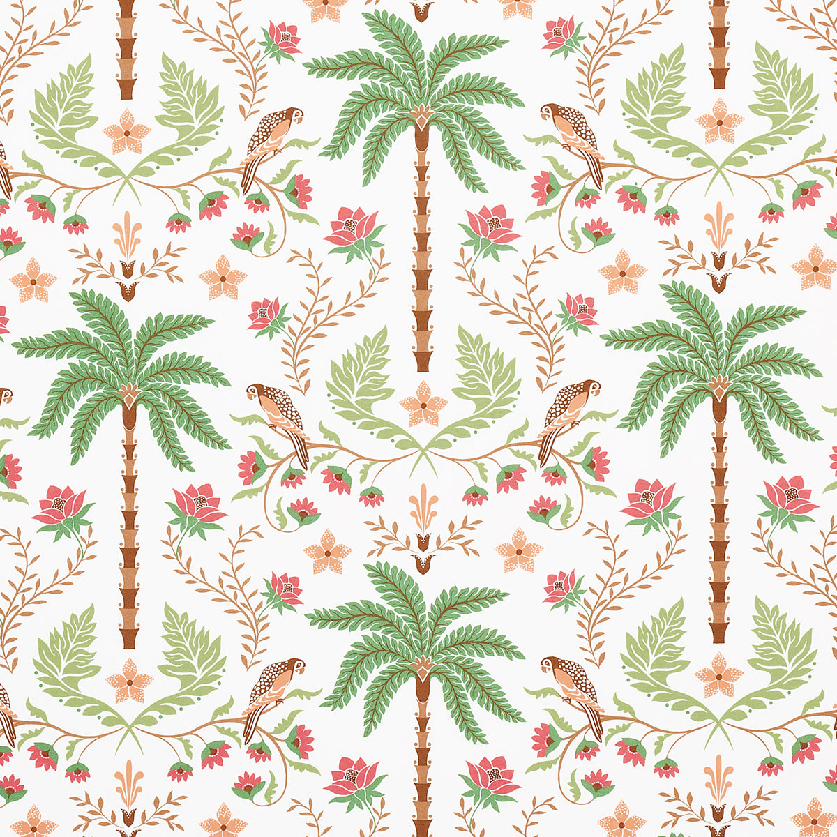 Schumacher Island Palm Indoor/Outdoor Coral & Green Fabric 180981