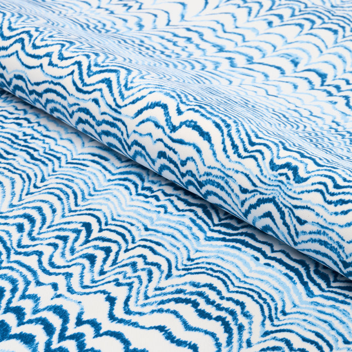 Schumacher Ink Wave Print Indoor/Outdoor Indigo Fabric 181050