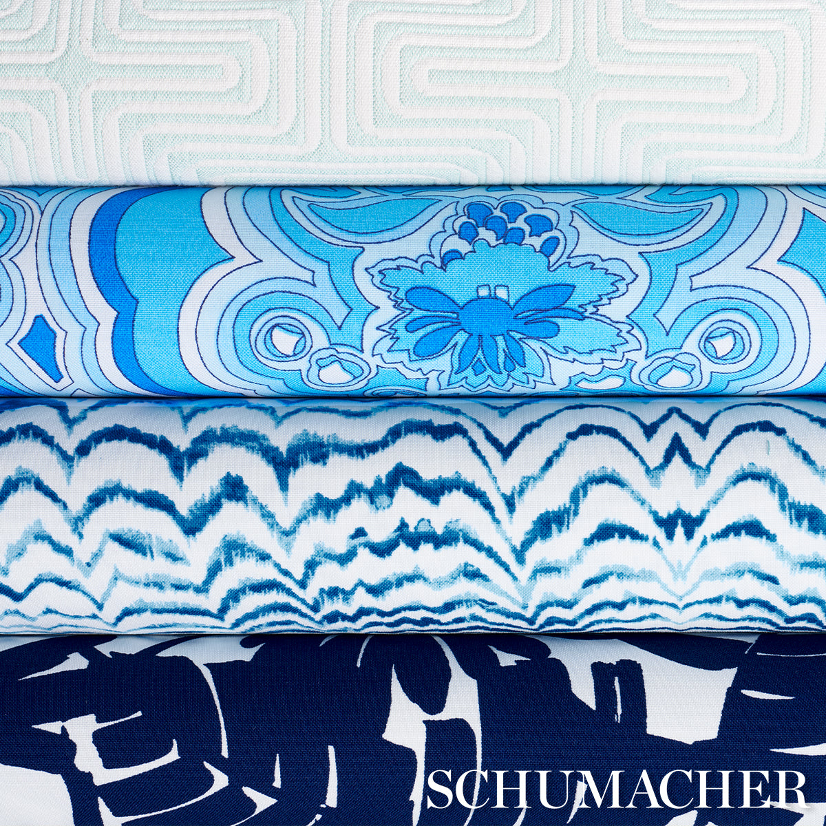 Schumacher Ink Wave Print Indoor/Outdoor Indigo Fabric 181050