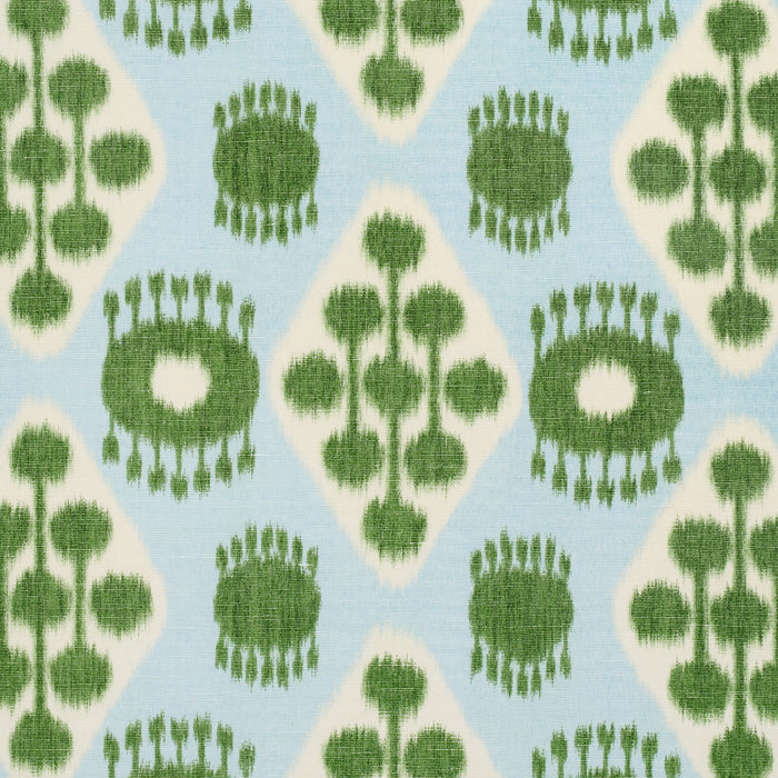 Schumacher Hamilton Ikat Blue And Leaf Fabric 181300