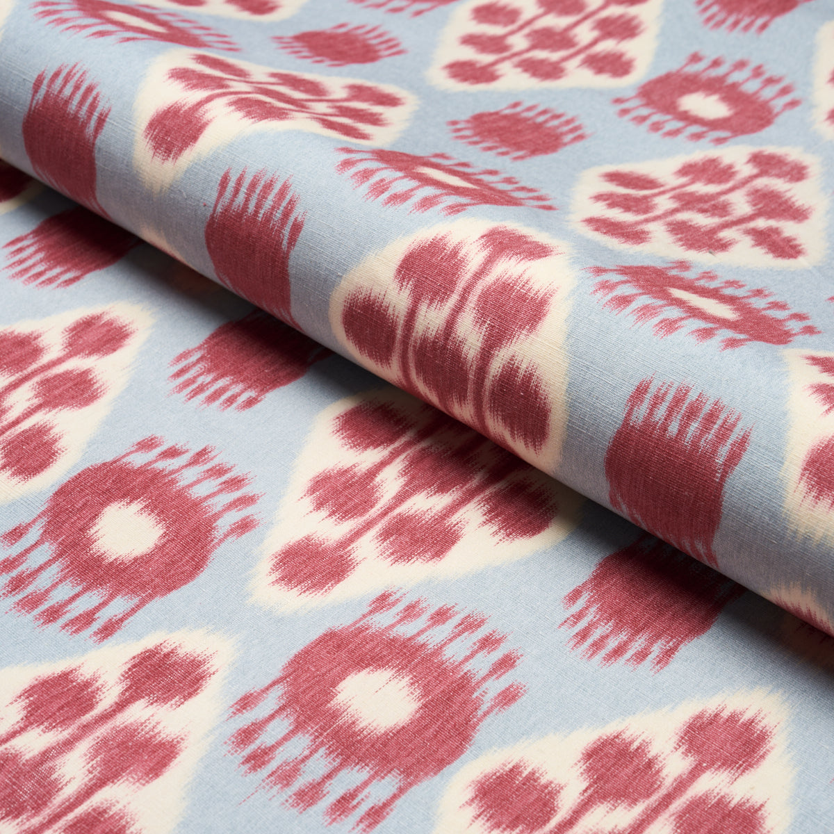 Schumacher Hamilton Ikat Sky And Cherry Fabric Sample 181301