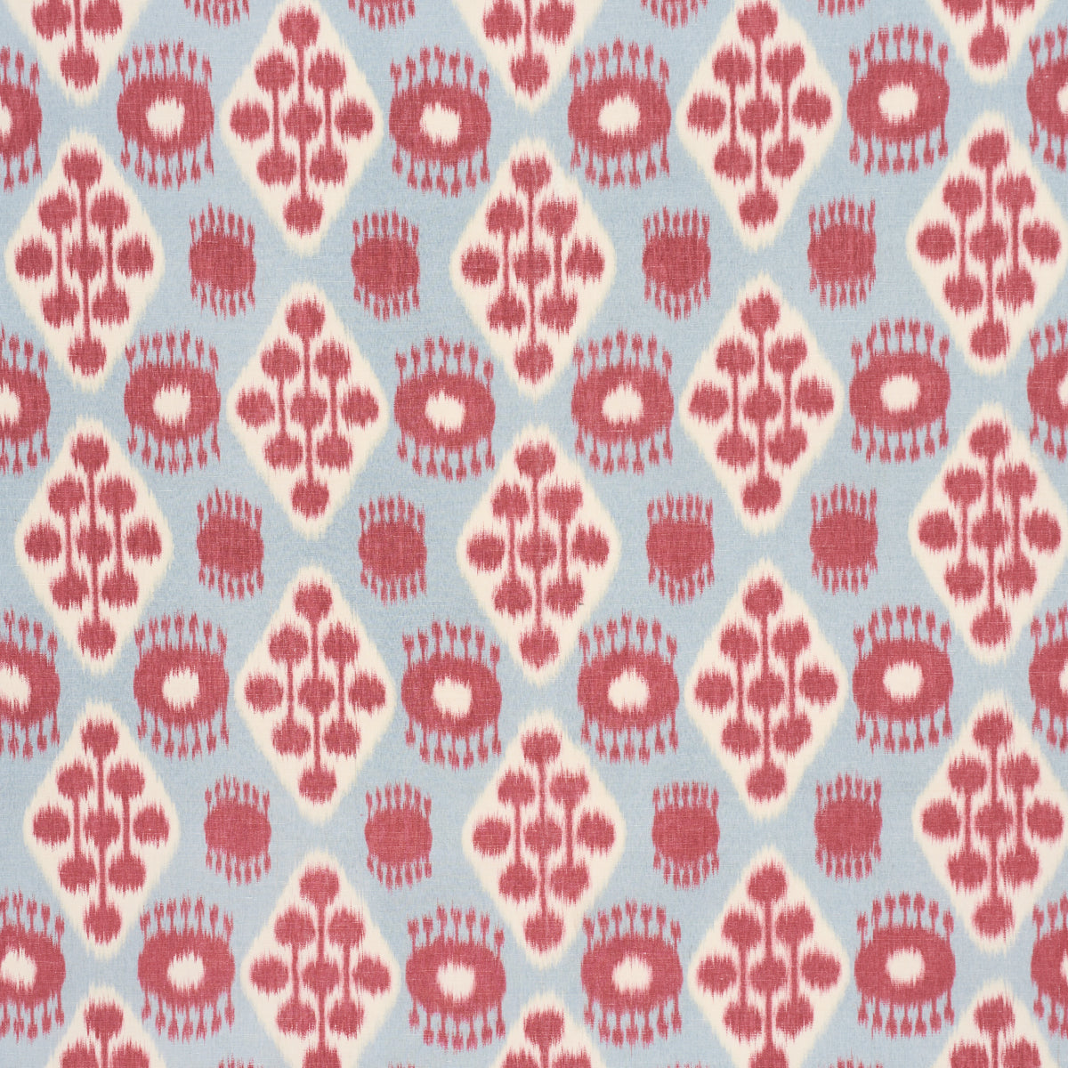 Schumacher Hamilton Ikat Sky And Cherry Fabric 181301