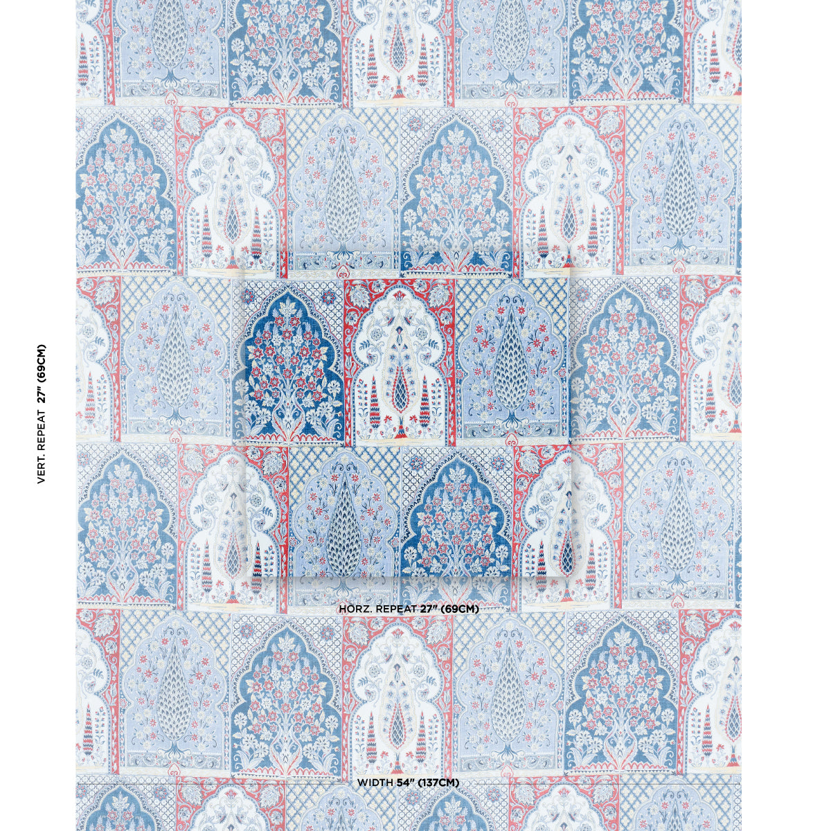 Schumacher Barra Palace Indigo & Crimson Fabric 181311