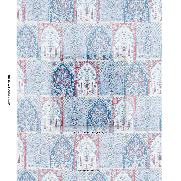 Schumacher Barra Palace Indigo & Crimson Fabric 181311