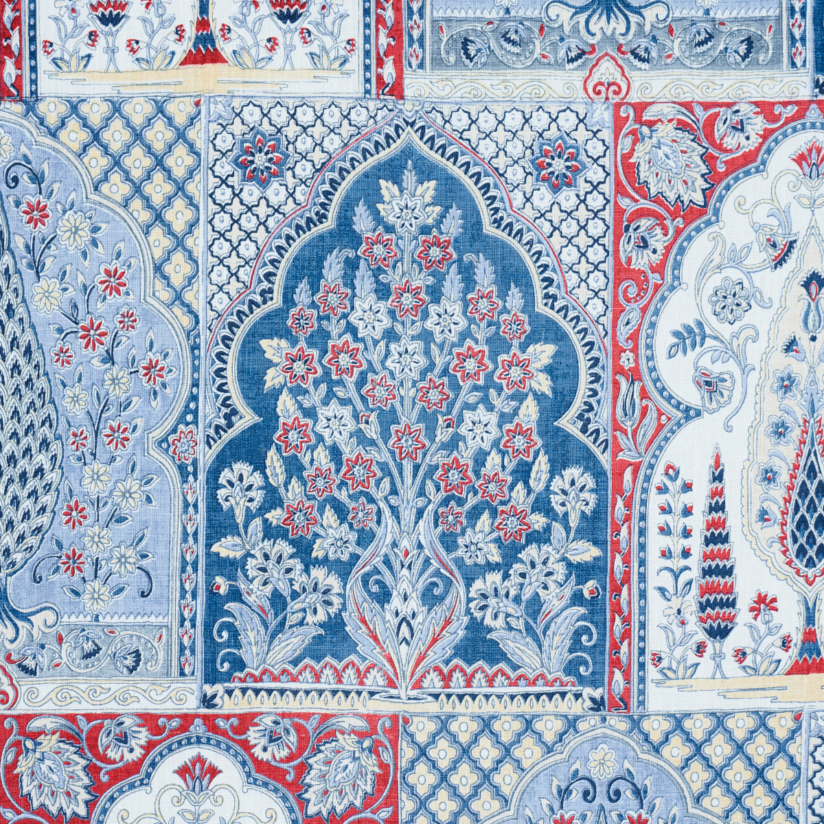 Schumacher Barra Palace Indigo & Crimson Fabric 181311