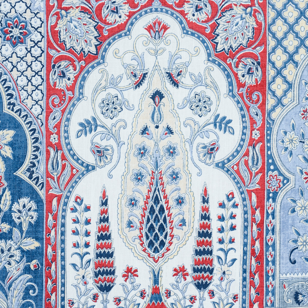 Schumacher Barra Palace Indigo & Crimson Fabric 181311