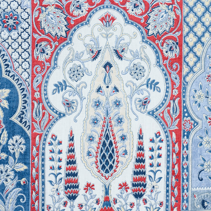 Schumacher Barra Palace Indigo & Crimson Fabric Sample 181311