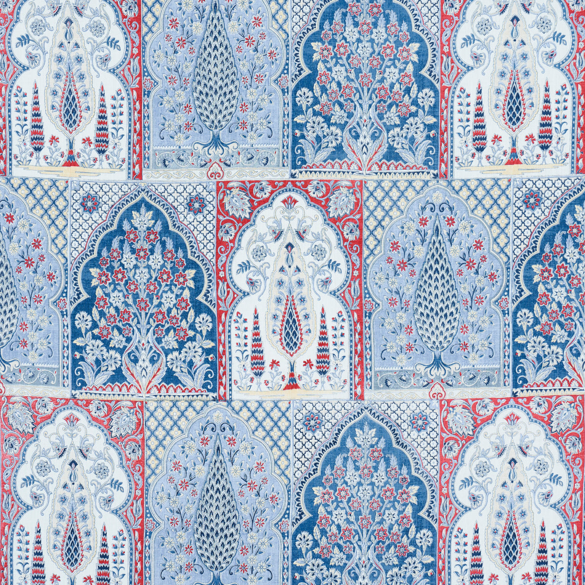 Schumacher Barra Palace Indigo & Crimson Fabric 181311