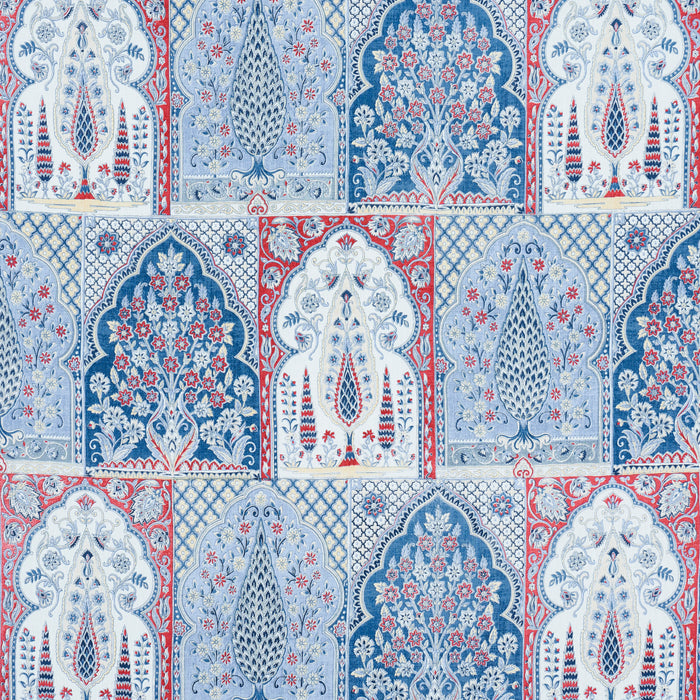 Schumacher Barra Palace Indigo & Crimson Fabric 181311