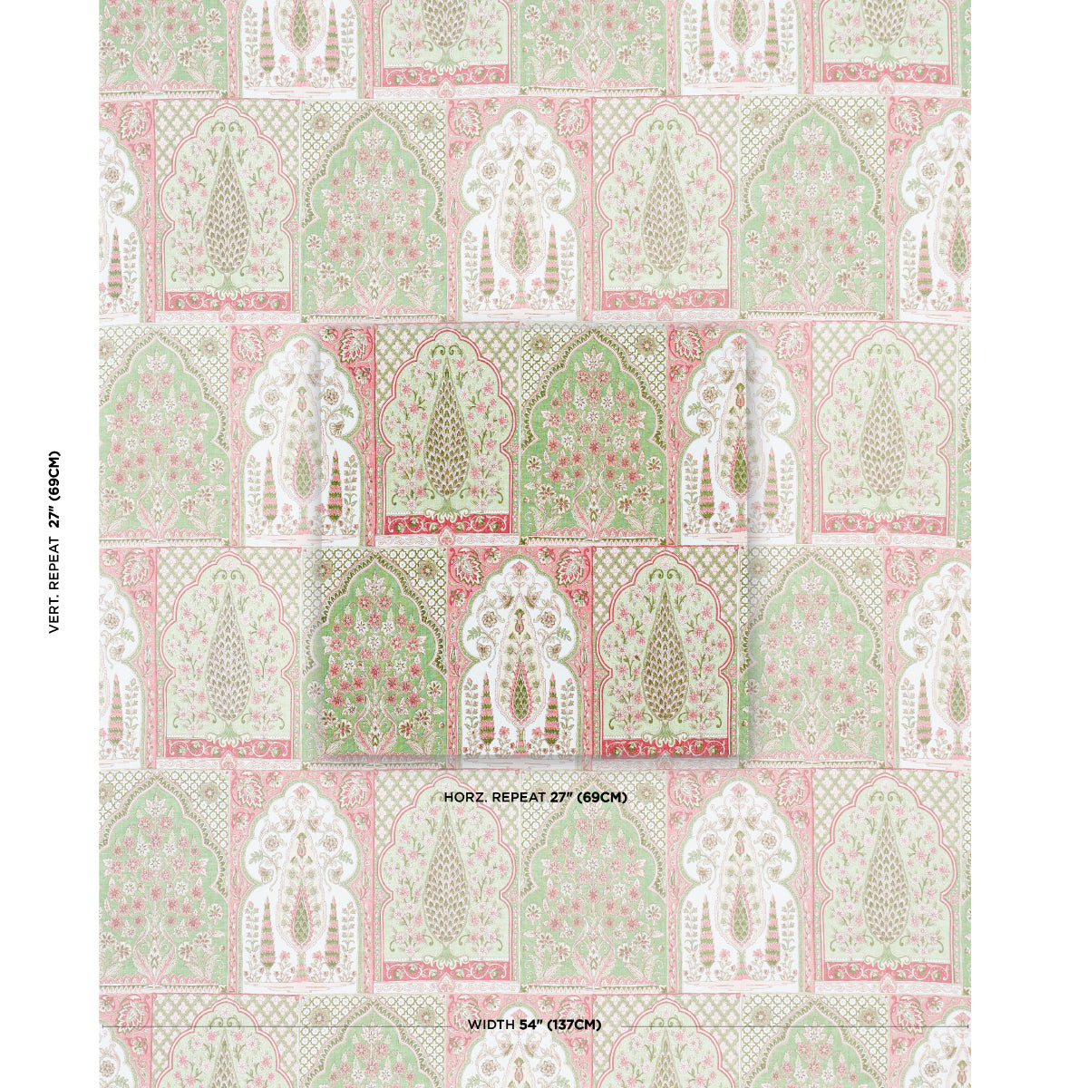 Schumacher Barra Palace Pink & Green Fabric 181312