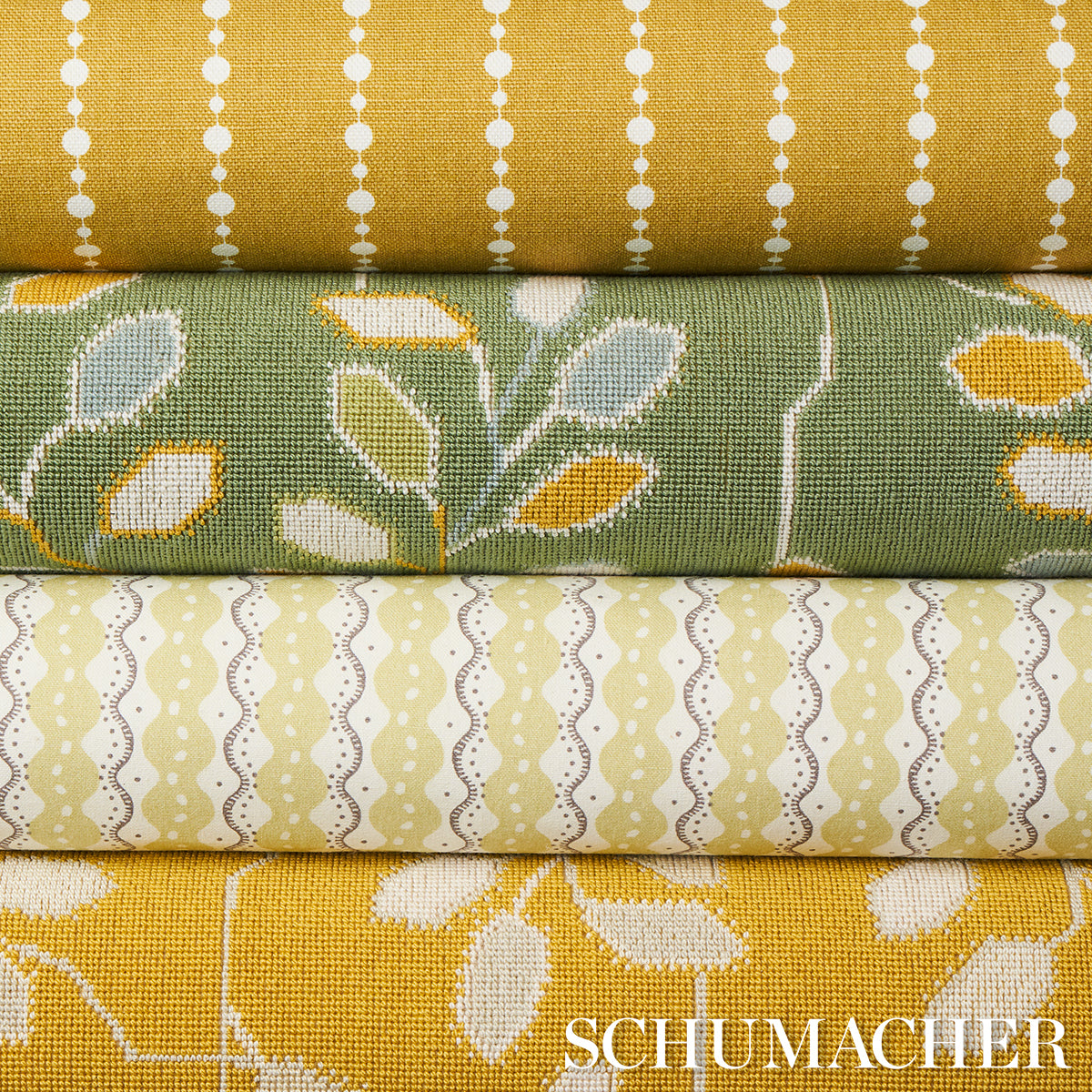 Schumacher Centipede Stripe Pea Fabric 181440