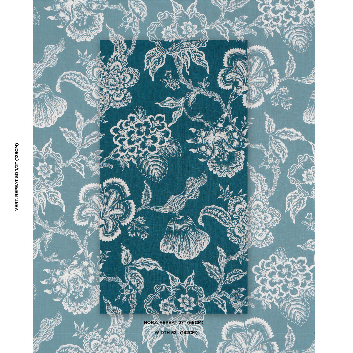 Schumacher Hothouse Flowers Silhouette Peacock Fabric 181480