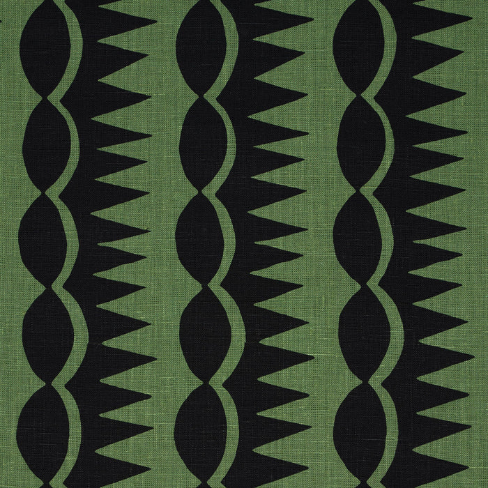 Schumacher Dagger Stripe Black On Green Fabric Sample 181532