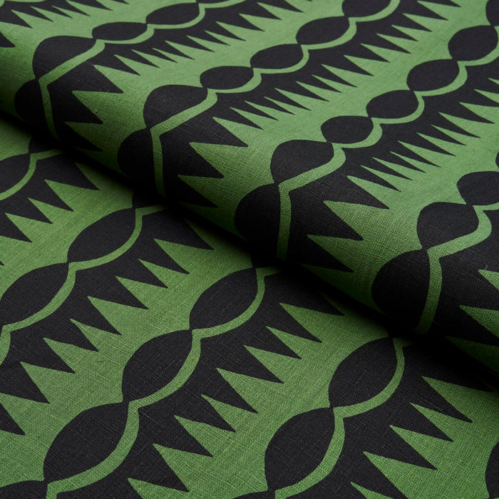 Schumacher Dagger Stripe Black On Green Fabric Sample 181532