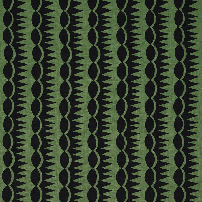 Schumacher Dagger Stripe Black On Green Fabric Sample 181532