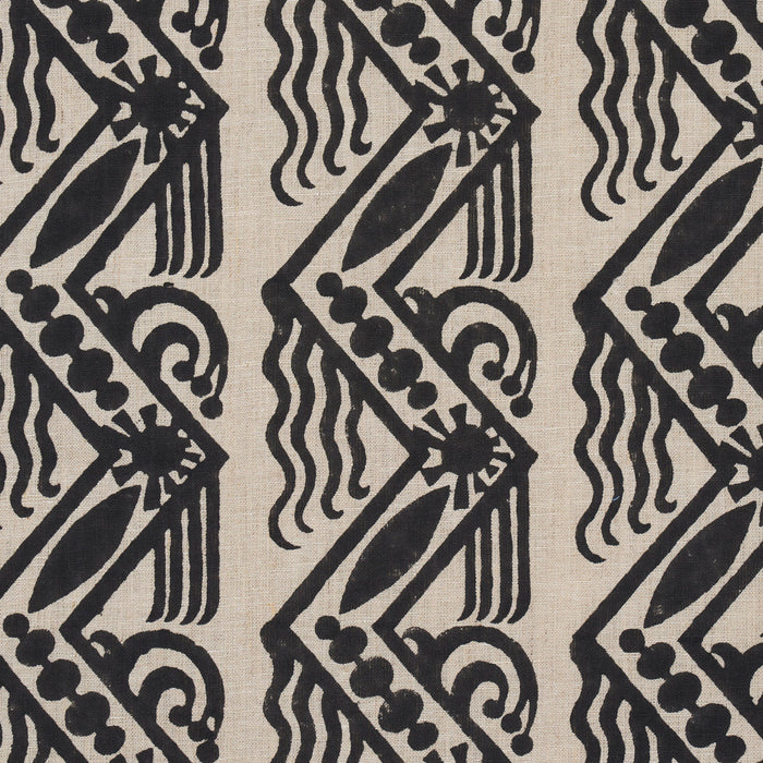 Schumacher Venetian Zig Zag Block Print Black On Natural Fabric 181562