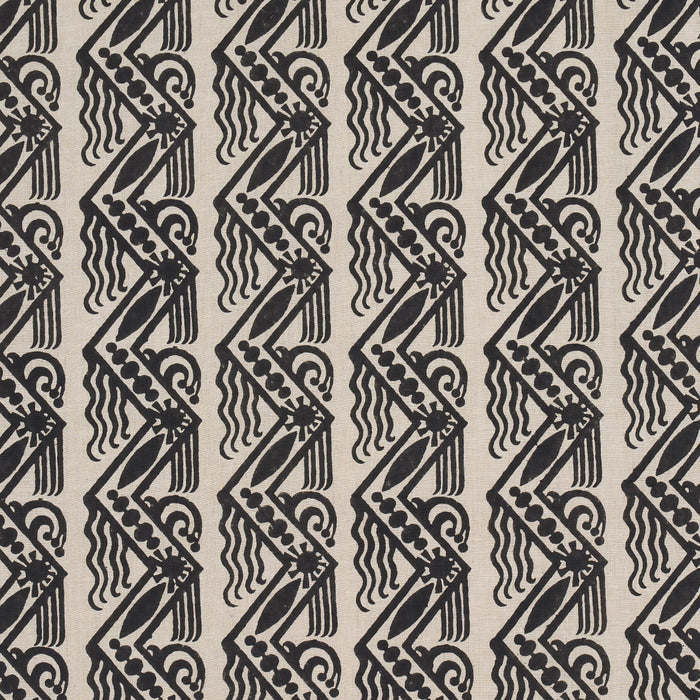 Schumacher Venetian Zig Zag Block Print Black On Natural Fabric Sample 181562