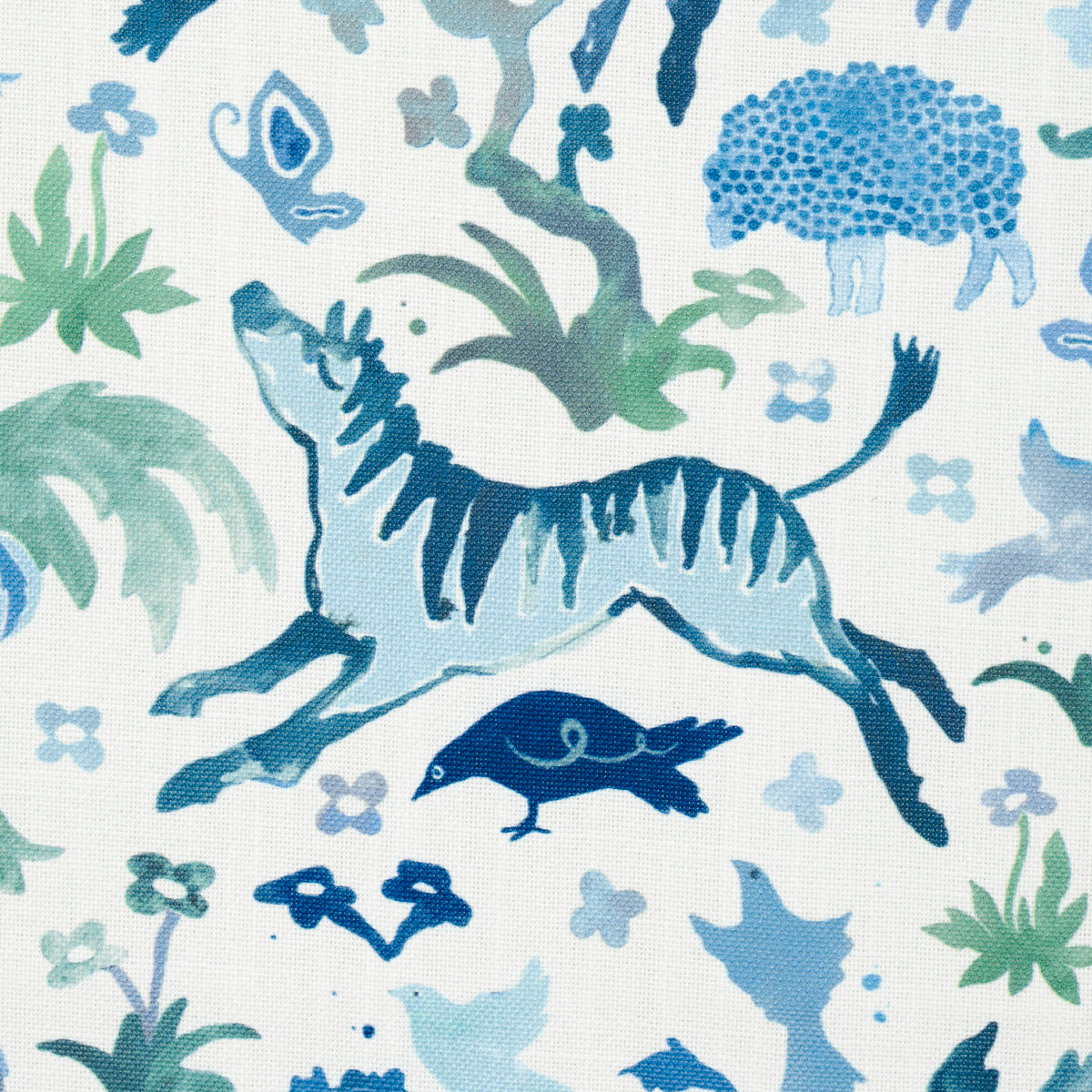 Schumacher Beasts Indoor/Outdoor Blue And Green Fabric Sample 181591