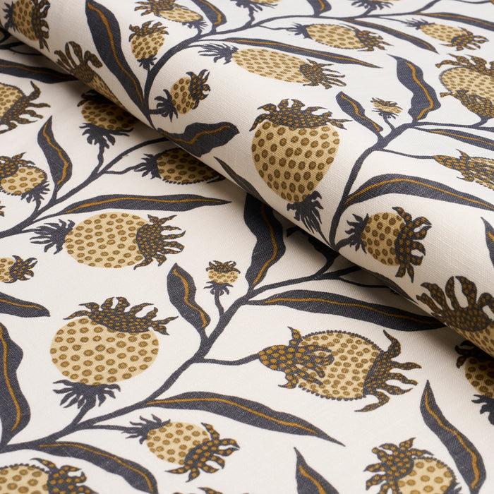 Schumacher Thistle Vine Black & Gold Fabric Sample 181681