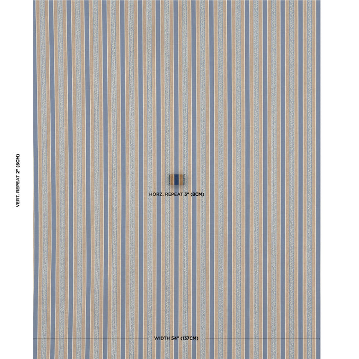 Schumacher Auguste Stripe Marine & Cognac Fabric Sample 181710