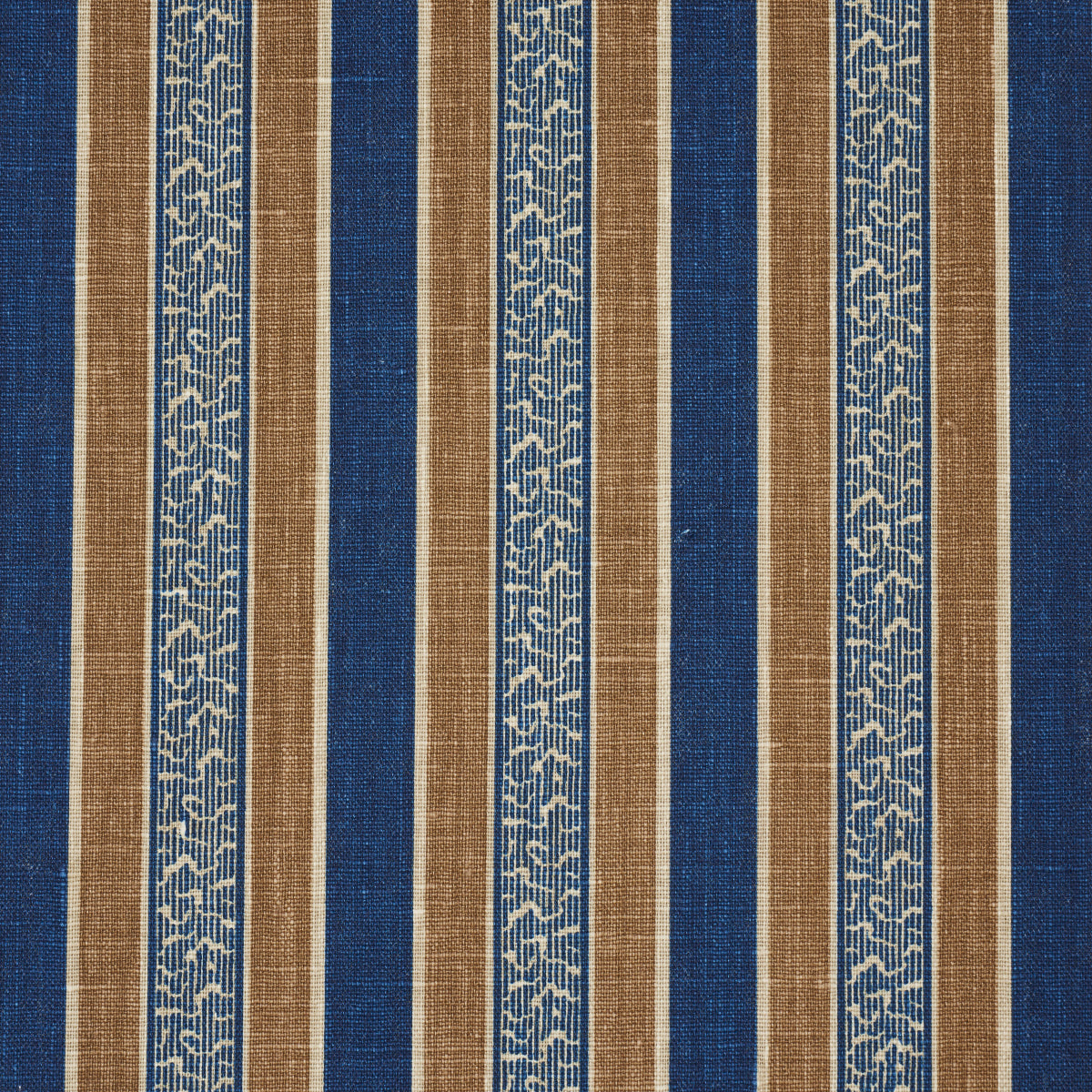 Schumacher Auguste Stripe Marine & Cognac Fabric 181710