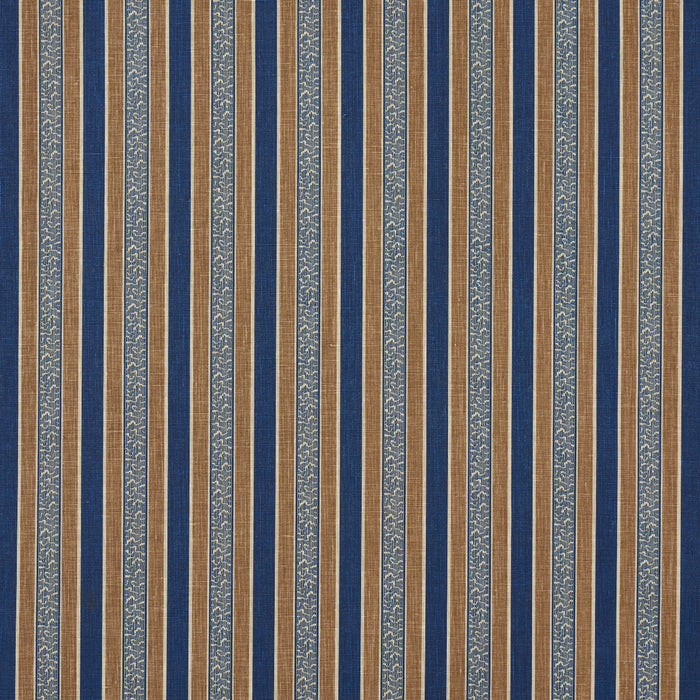 Schumacher Auguste Stripe Marine & Cognac Fabric Sample 181710