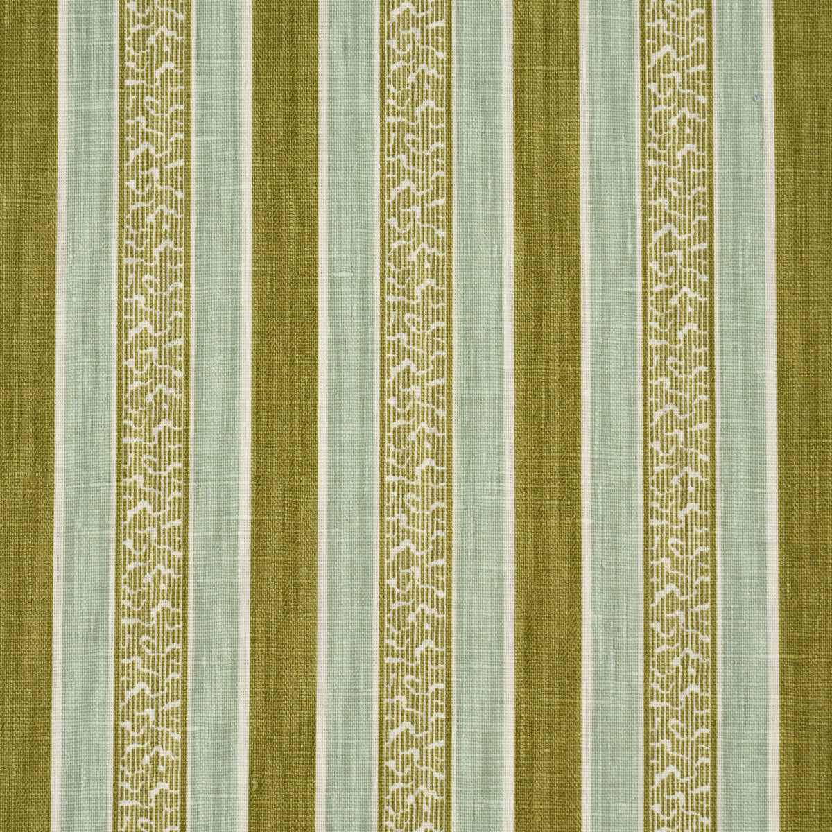 Schumacher Auguste Stripe Ciel & Leaf Fabric 181711