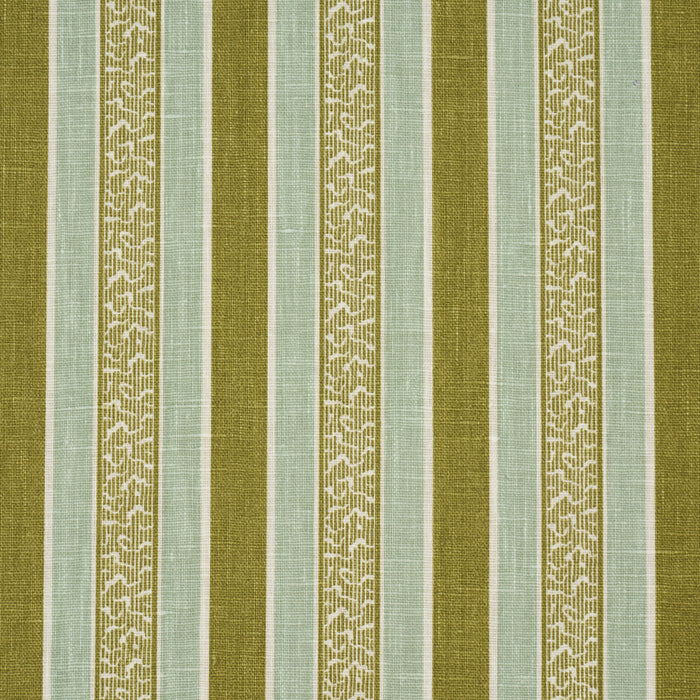 Schumacher Auguste Stripe Ciel & Leaf Fabric Sample 181711