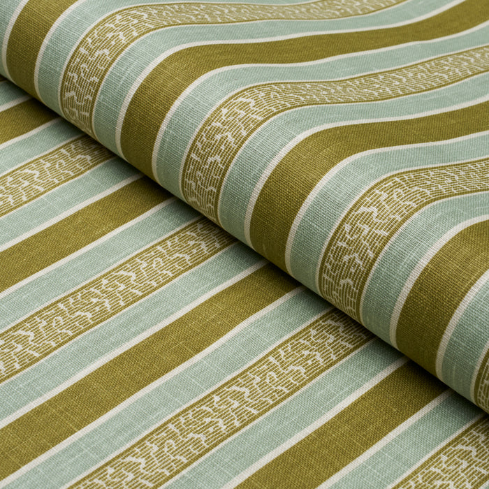 Schumacher Auguste Stripe Ciel & Leaf Fabric 181711