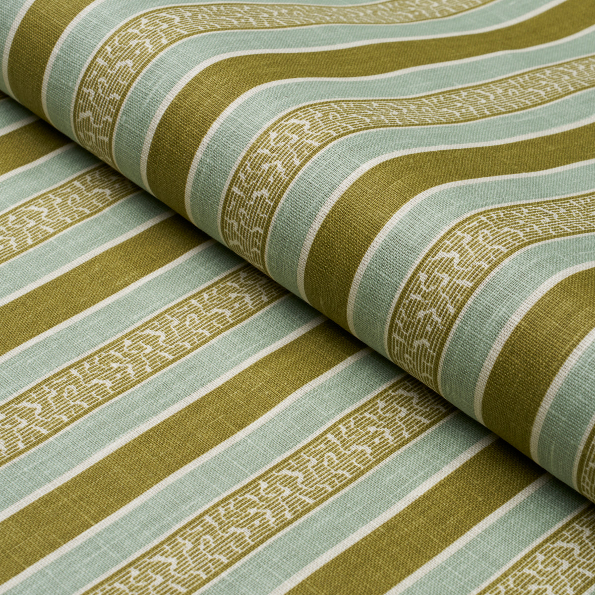 Schumacher Auguste Stripe Ciel & Leaf Fabric Sample 181711