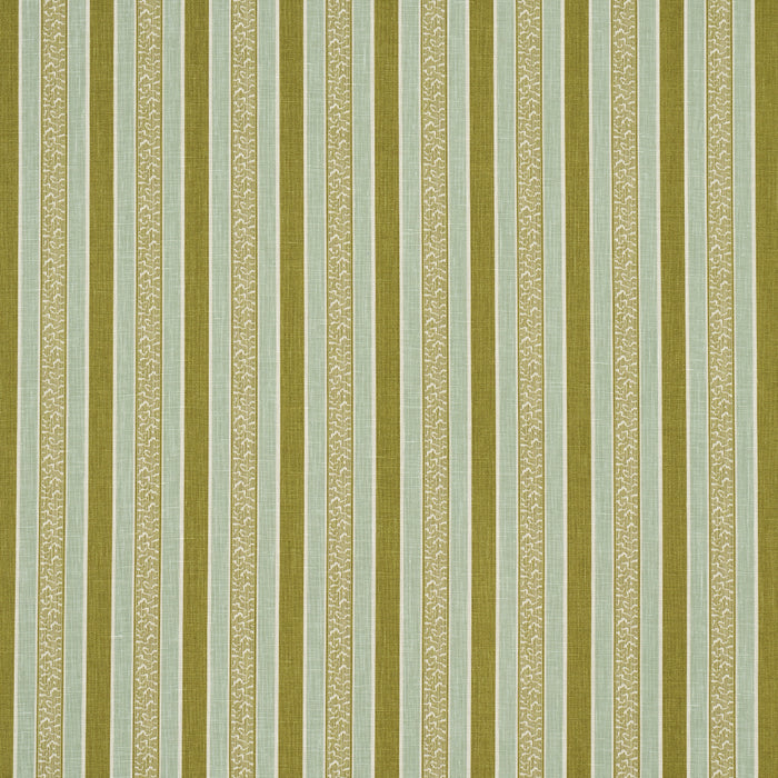 Schumacher Auguste Stripe Ciel & Leaf Fabric 181711