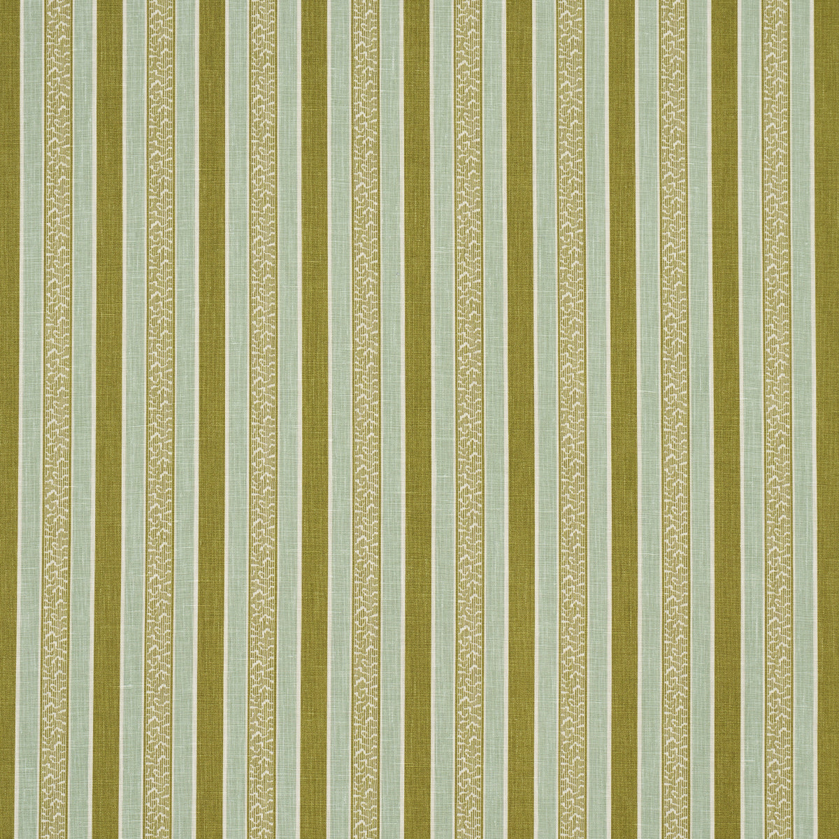 Schumacher Auguste Stripe Ciel & Leaf Fabric Sample 181711