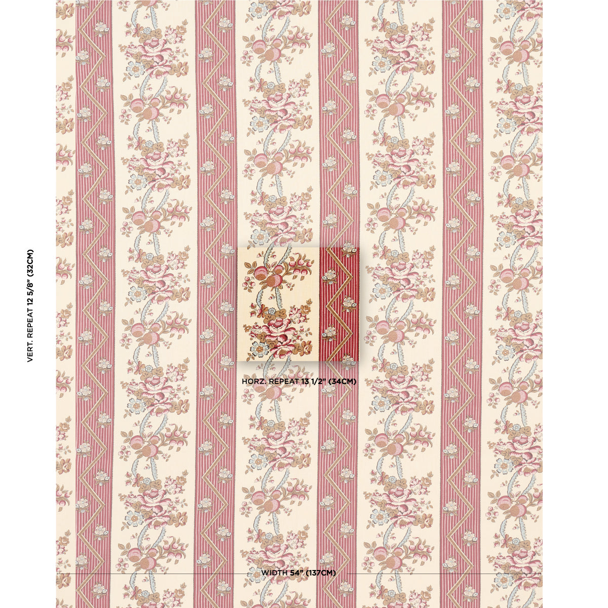 Schumacher Sylvain Floral Stripe Rouge Fabric Sample 181740