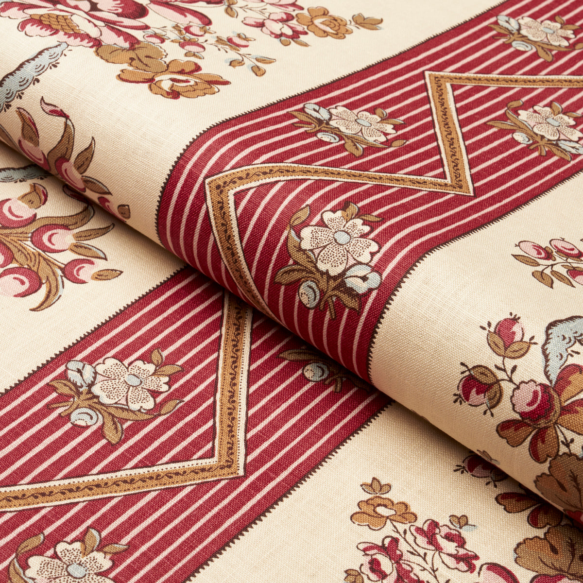 Schumacher Sylvain Floral Stripe Rouge Fabric 181740