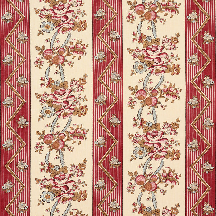 Schumacher Sylvain Floral Stripe Rouge Fabric 181740