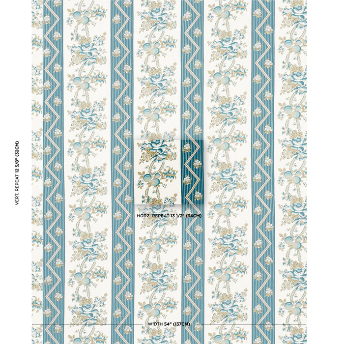 Schumacher Sylvain Floral Stripe Teal Fabric 181741