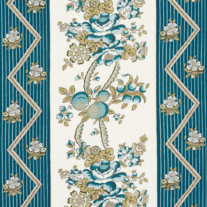 Schumacher Sylvain Floral Stripe Teal Fabric 181741