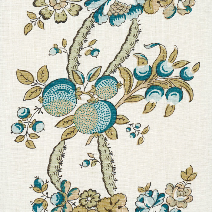 Schumacher Sylvain Floral Stripe Teal Fabric Sample 181741