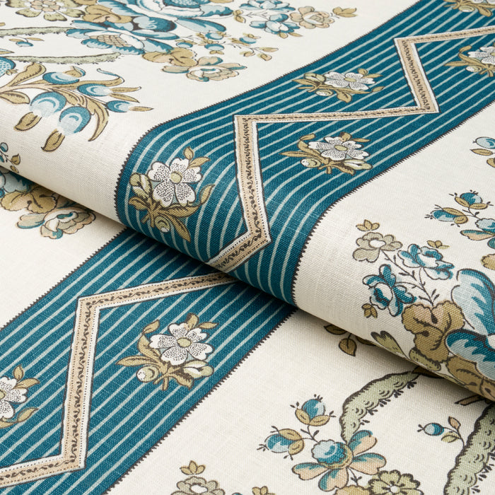 Schumacher Sylvain Floral Stripe Teal Fabric 181741