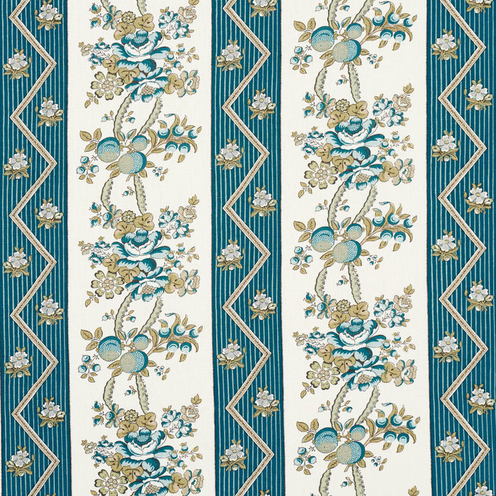 Schumacher Sylvain Floral Stripe Teal Fabric 181741