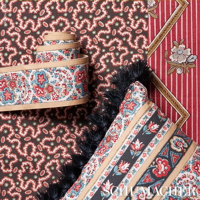 Schumacher Ines Paisley Rouge & Noir Fabric 181750