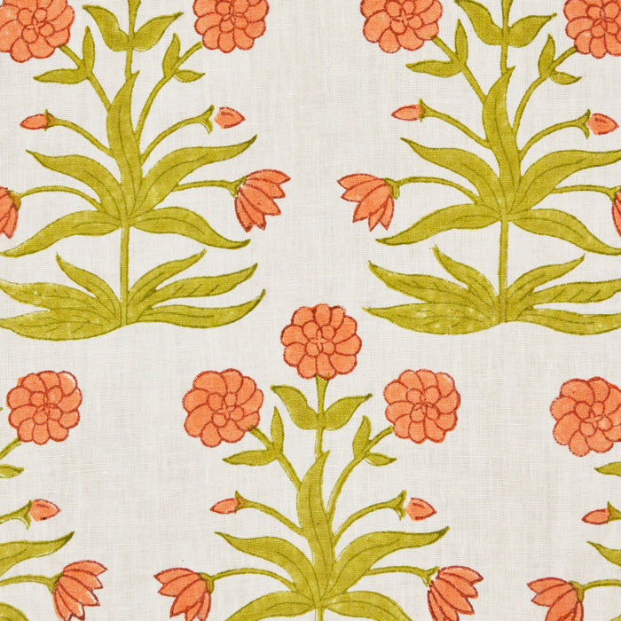 Schumacher Mughal Hand Block Print Peach Sap Green Fabric 181783