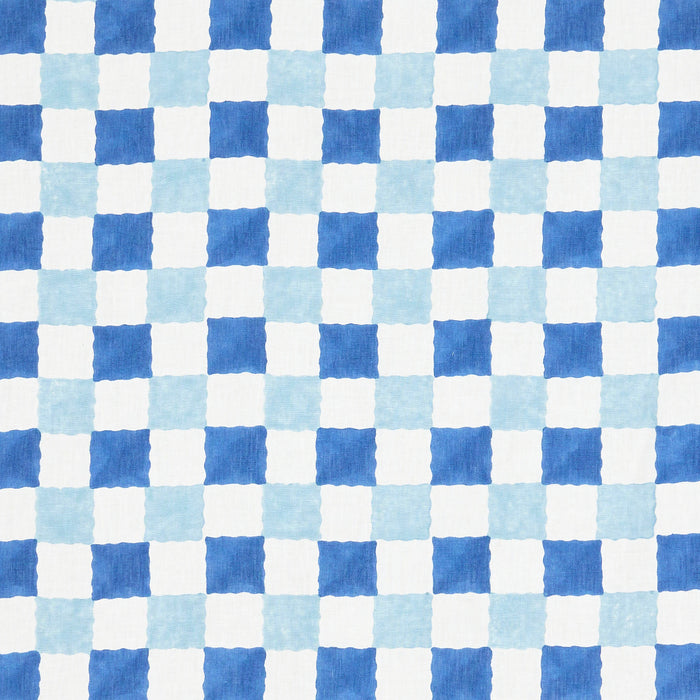 Schumacher Chequer Hand Block Print Blue Fabric Sample 181791