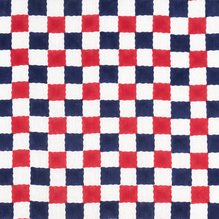 Schumacher Chequer Hand Block Print Red/Navy Fabric Sample 181792