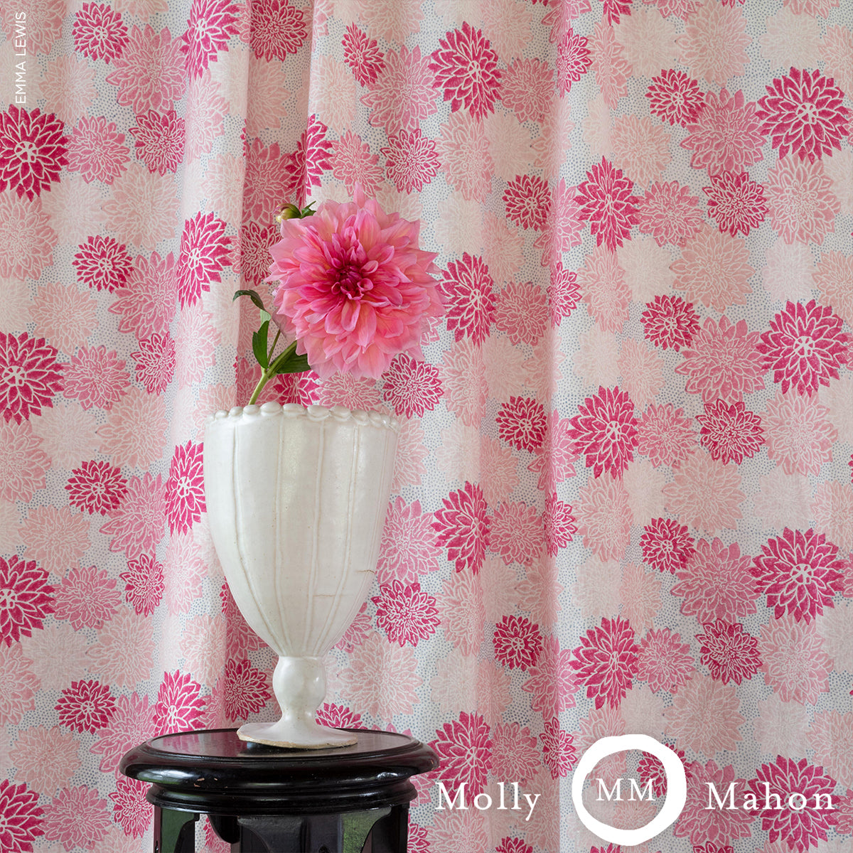 Schumacher Dahlia Hand Block Print Hot Pink Fabric Sample 181801