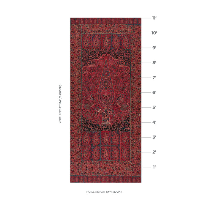 Schumacher Colmery Paisley Panel Rouge Fabric Sample 181822