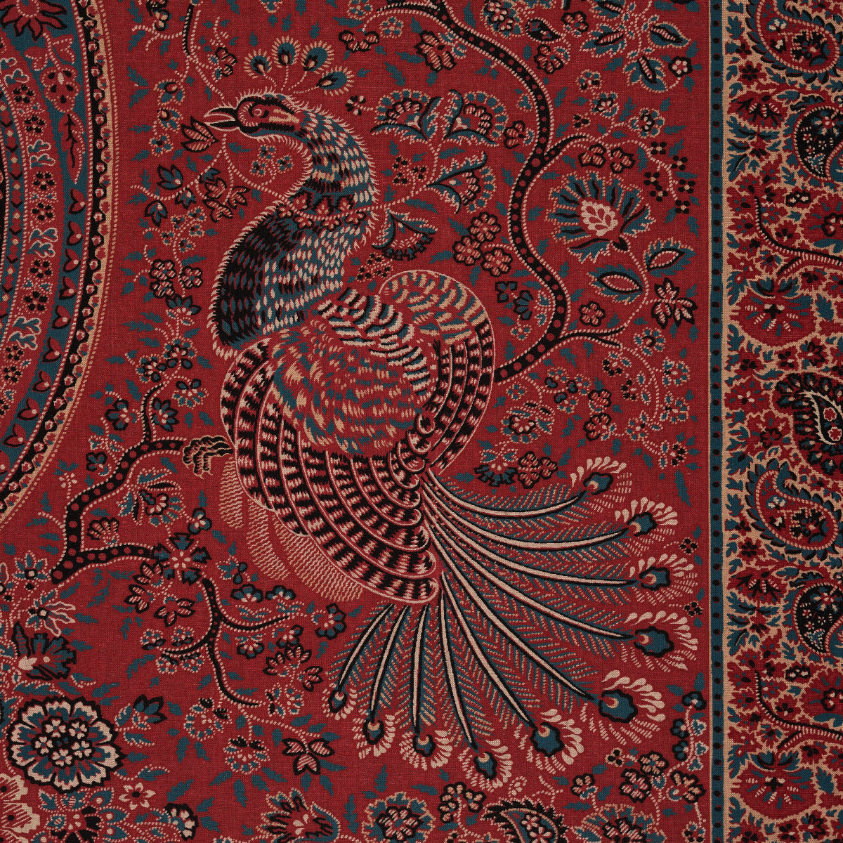 Schumacher Colmery Paisley Panel Rouge Fabric Sample 181822