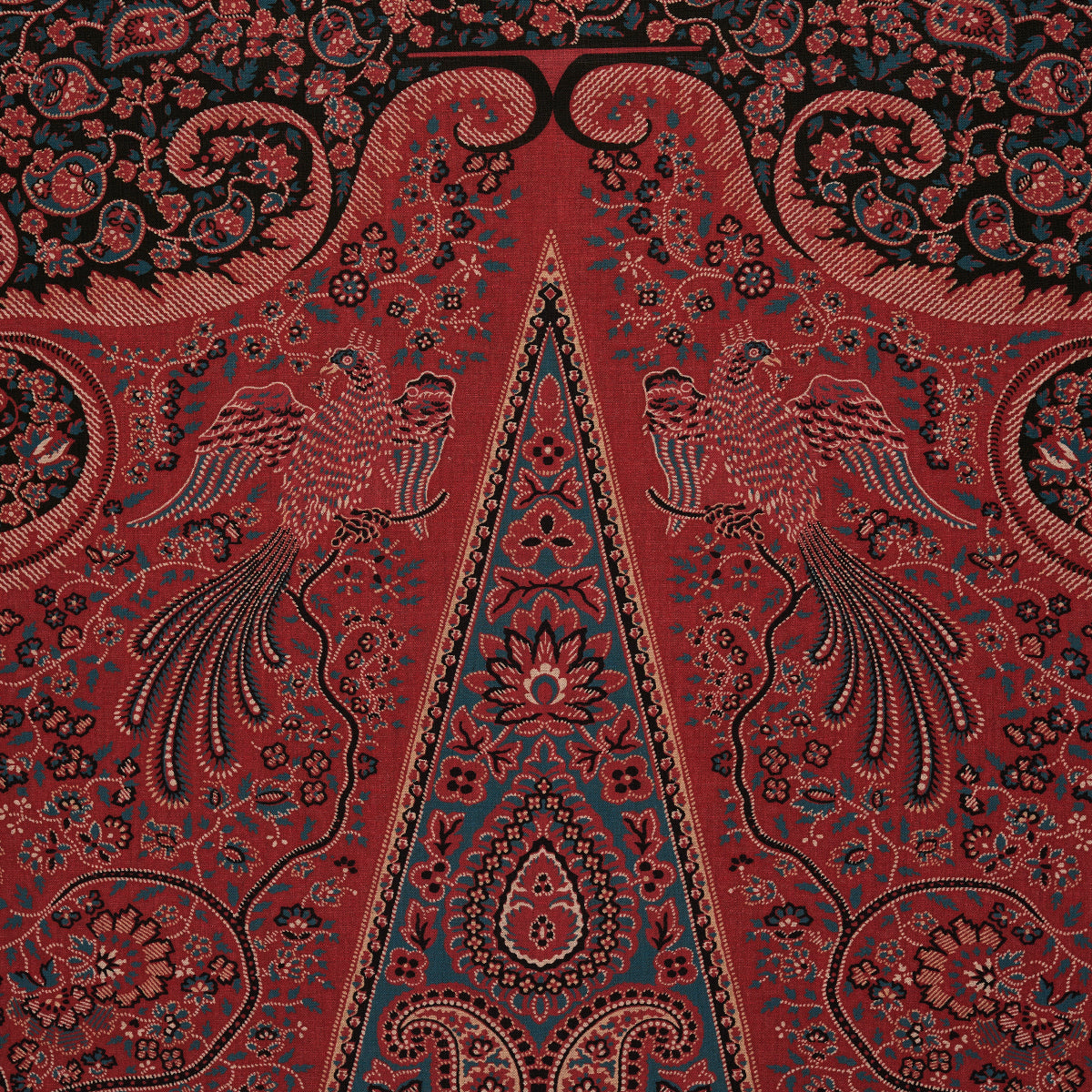 Schumacher Colmery Paisley Panel Rouge Fabric Sample 181822