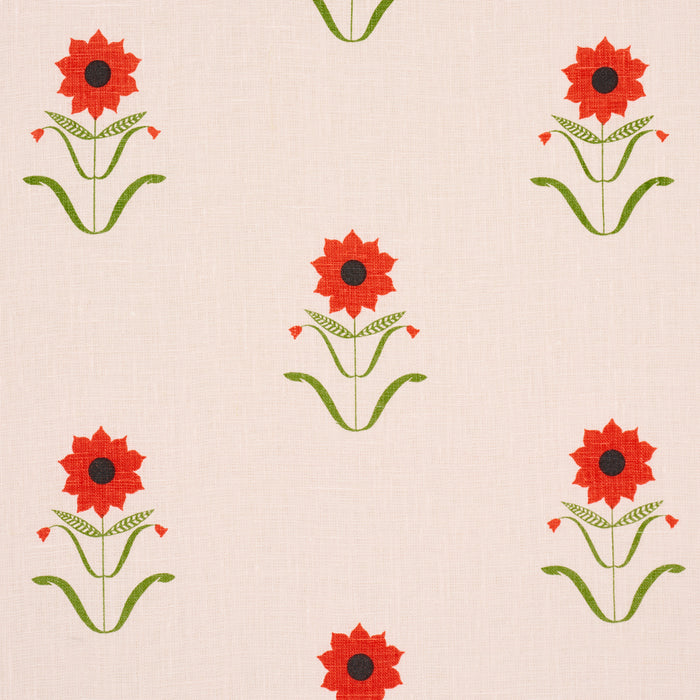 Schumacher Forget Me Nots Red On Pink Fabric Sample 181980