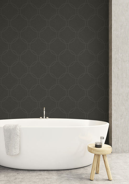 Seabrook Designs Intersecting Circles Charcoal Wallpaper Sample 1821000